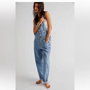 Free people ziggy Denim Overalls in powder blue